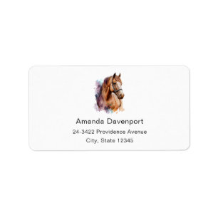 Brown Horse Head Portrait in Watercolor Address Label