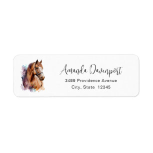 Brown Horse Head Portrait in Watercolor Address Label