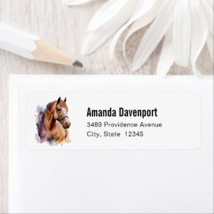 Brown Horse Head Portrait in Watercolor Address Label