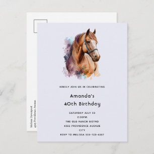 Brown Horse head Portrait in Watercolor Birthday Invitation Postcard