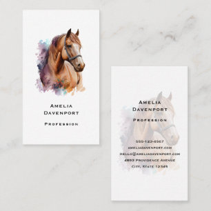 Brown Horse Head Portrait in Watercolor Business Card