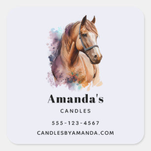 Brown Horse Head Portrait in Watercolor Business Square Sticker