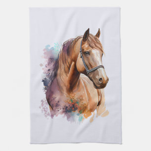 Brown Horse head Portrait in Watercolor Kitchen Towel