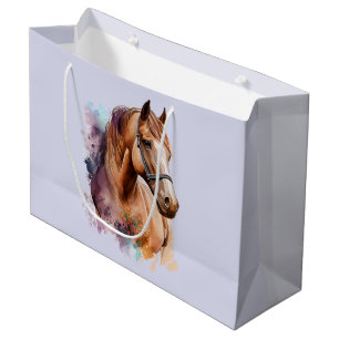 Brown Horse Head Portrait in Watercolor Large Gift Bag