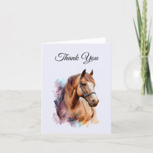 Brown Horse Head Portrait in Watercolor Letterpress Thank You Card