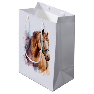 Brown Horse Head Portrait in Watercolor Medium Gift Bag
