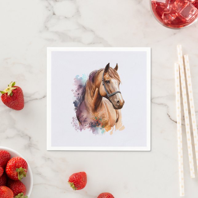 Brown Horse Head Portrait in Watercolor Napkins (Insitu)