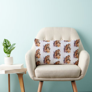 Brown Horse Head Portrait in Watercolor Pattern Lumbar Pillow