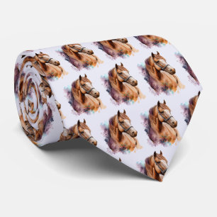 Brown Horse Head Portrait in Watercolor Pattern Neck Tie