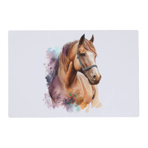 Brown Horse Head Portrait in Watercolor Placemat