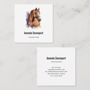 Brown Horse Head Portrait in Watercolor Square Business Card