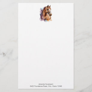 Brown Horse Head Portrait in Watercolor Stationery