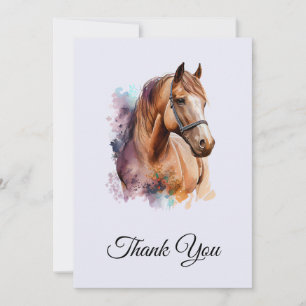 Brown Horse head Portrait in Watercolor Thank You Card
