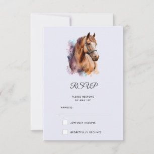 Brown Horse head Portrait in Watercolor Wedding RSVP Card