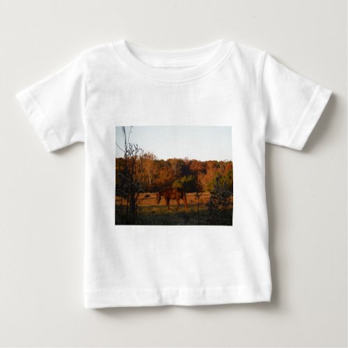 Brown horse in a Autumn feild Baby T_Shirt