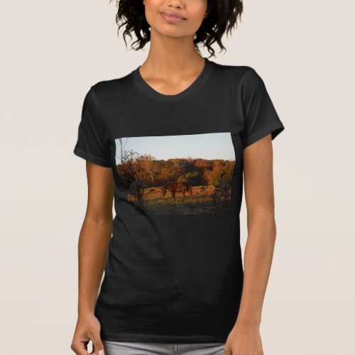 Brown horse in a Autumn feild T_Shirt