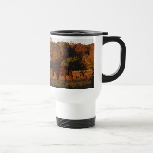 Brown horse in a Autumn feild Travel Mug