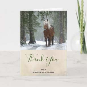 Brown Horse in a Forest in Winter Scenic Thank You Card