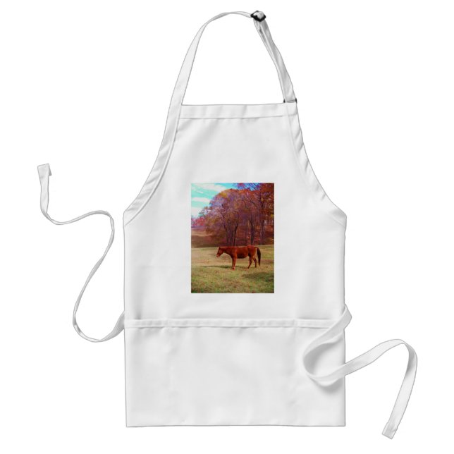 Brown horse in a grass field adult apron (Front)