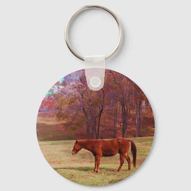 Brown horse in a grass field keychain (Front)