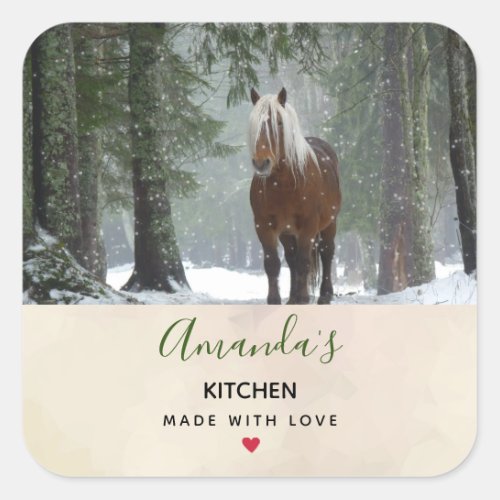 Brown Horse in a Winter Forest Kitchen Square Sticker