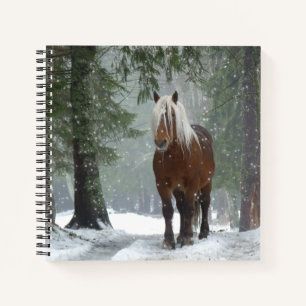 Brown Horse in a Winter Forest with Snow Falling Notebook