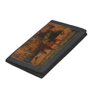Brown Horse in an Autumn Field Tri-fold Wallet