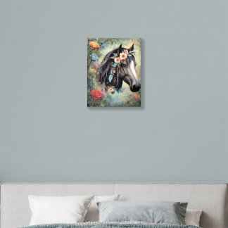  Brown horse in flowers. Acrylic Photo Tile