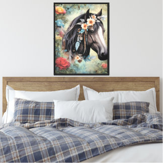  Brown horse in flowers. Canvas Print