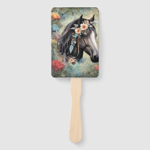  Brown horse in flowers. Hand Fan