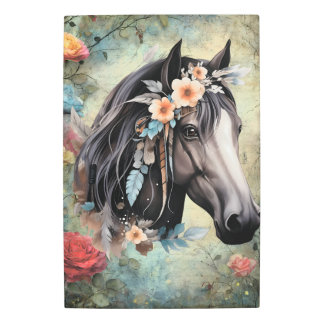  Brown horse in flowers. Metal Print