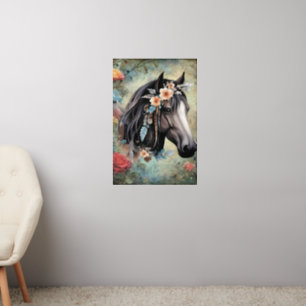  Brown horse in flowers. Wall Decal