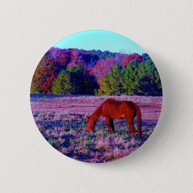 Brown horse in Purple Grass Button (Front)