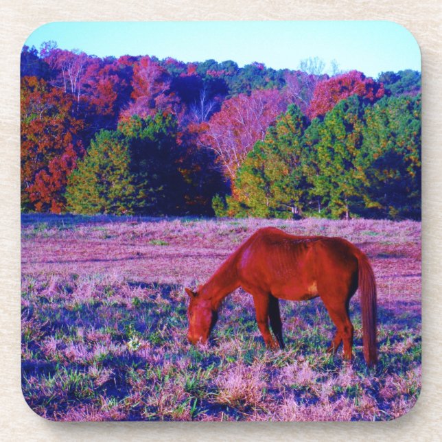 Brown horse in Purple Grass Coaster (Front)