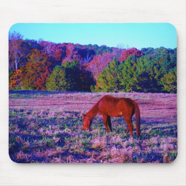 Brown horse in Purple Grass Mouse Pad (Front)