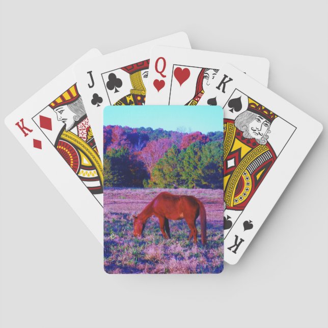 Brown horse in Purple Grass Poker Cards (Back)