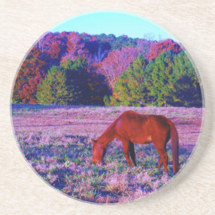 Brown horse in Purple Grass Sandstone Coaster