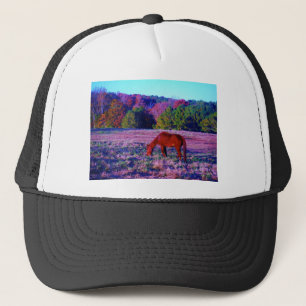 Brown horse in Purple Grass Trucker Hat