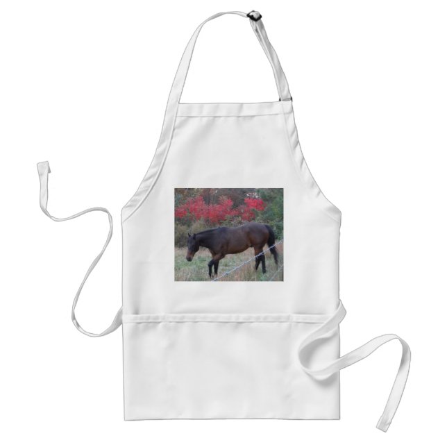 Brown horse in the red autumn trees adult apron (Front)
