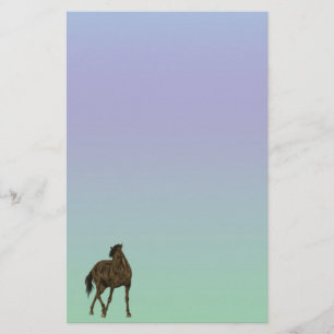 Brown Horse in Wind Pastel Stationery Paper