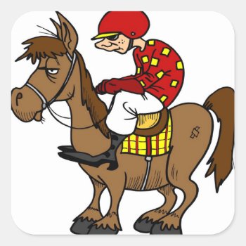 Brown Horse Jockey Square Sticker by esoticastore at Zazzle