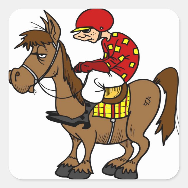 Brown Horse Jockey Square Sticker (Front)