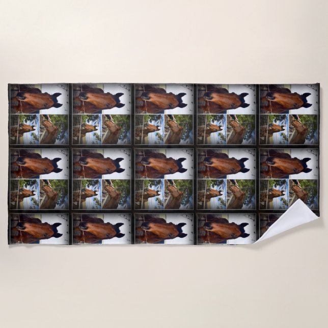 Brown Horse Photo Collage, Beach Towel (Front)