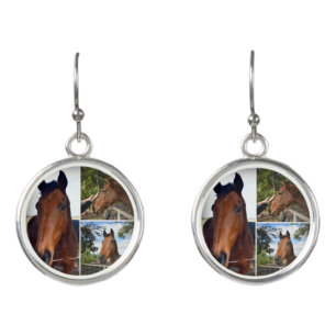 Brown Horse Photo Collage, Earrings