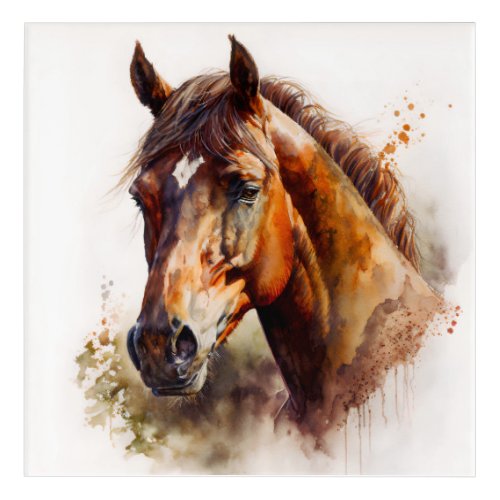 Brown Horse Portrait Watercolor Acrylic Print