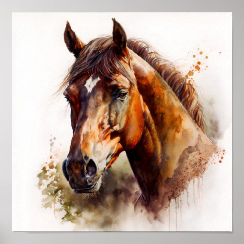 Brown Horse Portrait Watercolor Poster