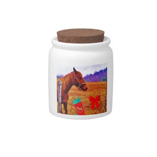 Brown horse purple tree Christmas Candy Jar