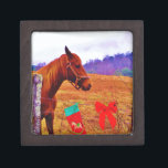 Brown horse purple tree Christmas Gift Box<br><div class="desc">Brown horse purple tree Christmas  add name Photo by Sandy Closs teal purple green blue red "Kissing under the mistletoe" , " Christmas Horse ",  Mistletoe ,  "funny horse""horse at christmas""christmas horse", christmas, ,  xmas horse,  horses</div>