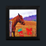 Brown horse purple tree Christmas Keepsake Box<br><div class="desc">Brown horse purple tree Christmas  add name Photo by Sandy Closs teal purple green blue red "Kissing under the mistletoe" , " Christmas Horse ",  Mistletoe ,  "funny horse""horse at christmas""christmas horse", christmas, ,  xmas horse,  horses</div>