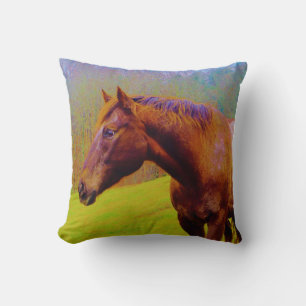 Brown Horse, Purple Trees Throw Pillow